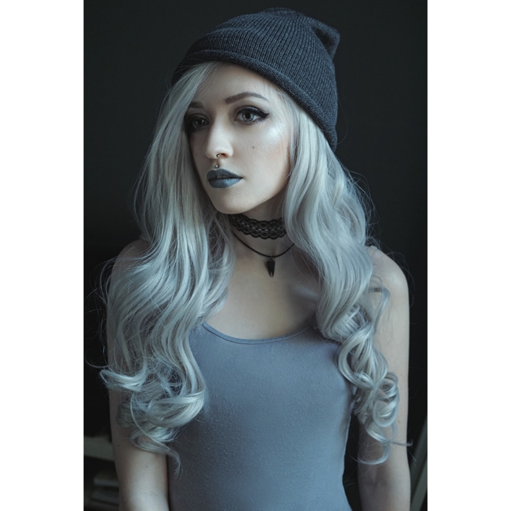 Donalovehair Front Lace Silver Grey Wavy Curled Long Hair Synthetic 26" Wig - Picture 3 of 16